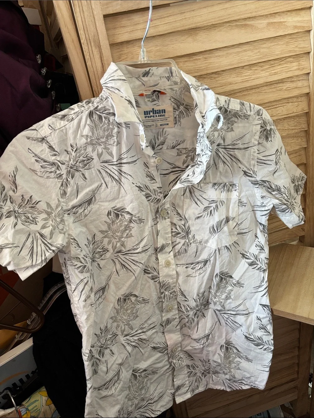 Boys urban pipeline White Short-Sleeve Button-Down Shirt with Gray Floral Print